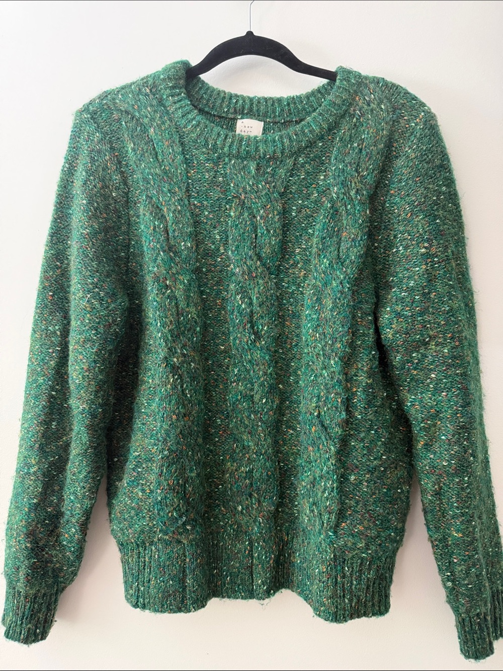 Green Cable Knit Crewneck Sweater
